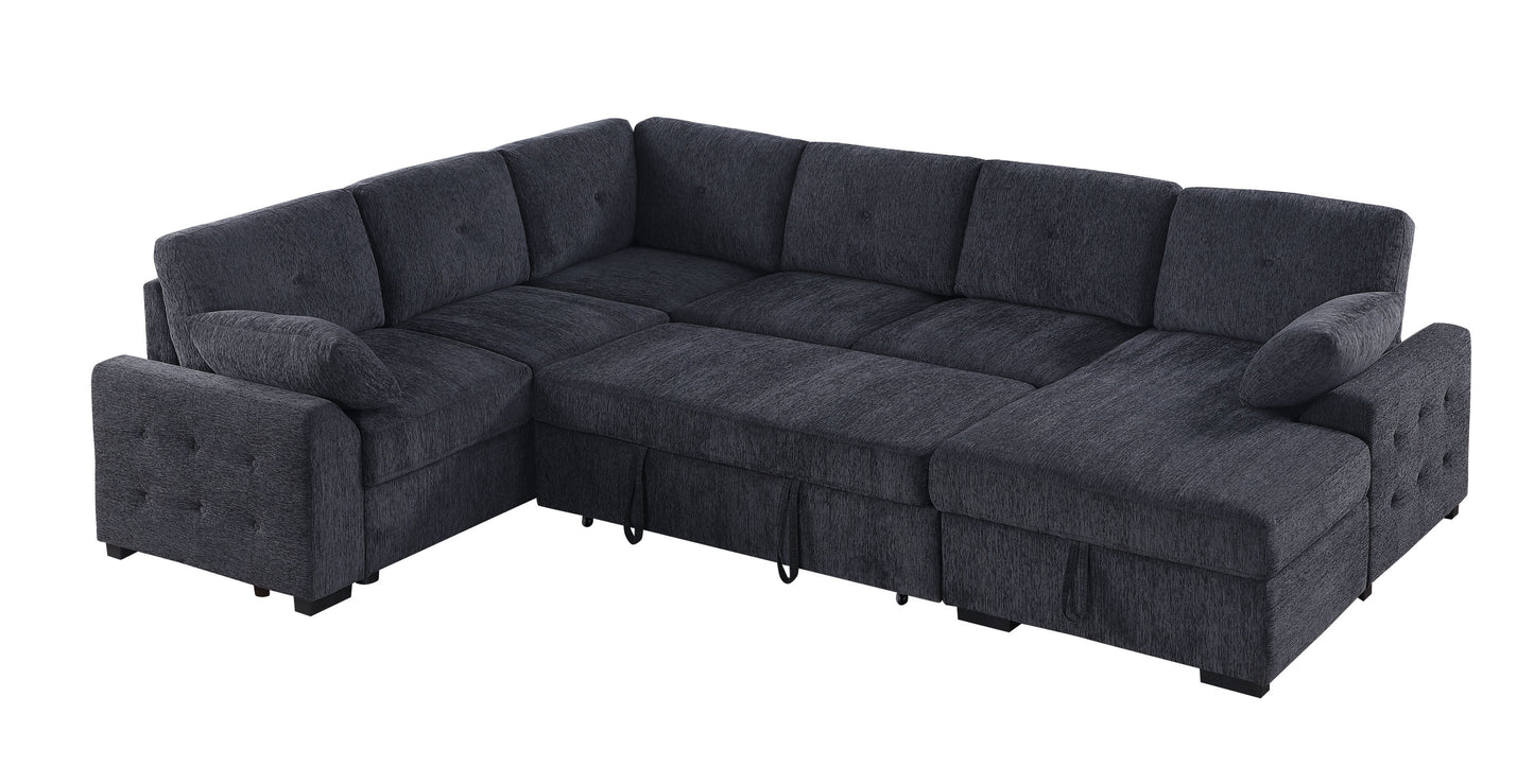 Nyhan Upholstered Corner Sectional with Pull out Loveseat and storaged Chaise