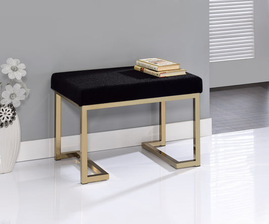 Boice Black Fabric & Champagne Finish Ottoman