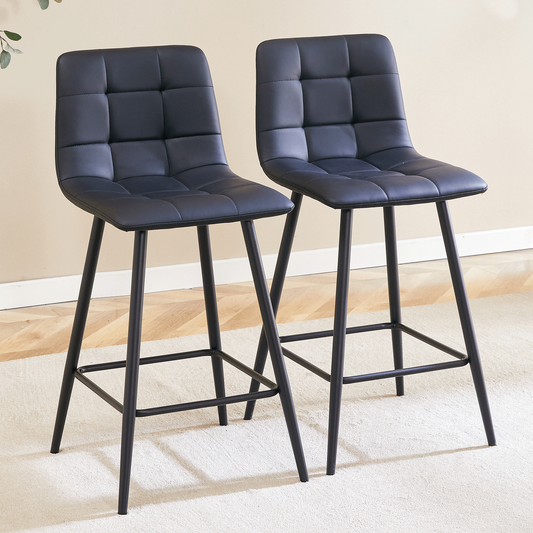 Modern Black PU Bar Chair Set - Two Pieces, Stable Comfort.Checkered Design,Black Metal Legs,Suitable for placement in bars, living rooms, bars, and other venues.Multiple Colors Available.