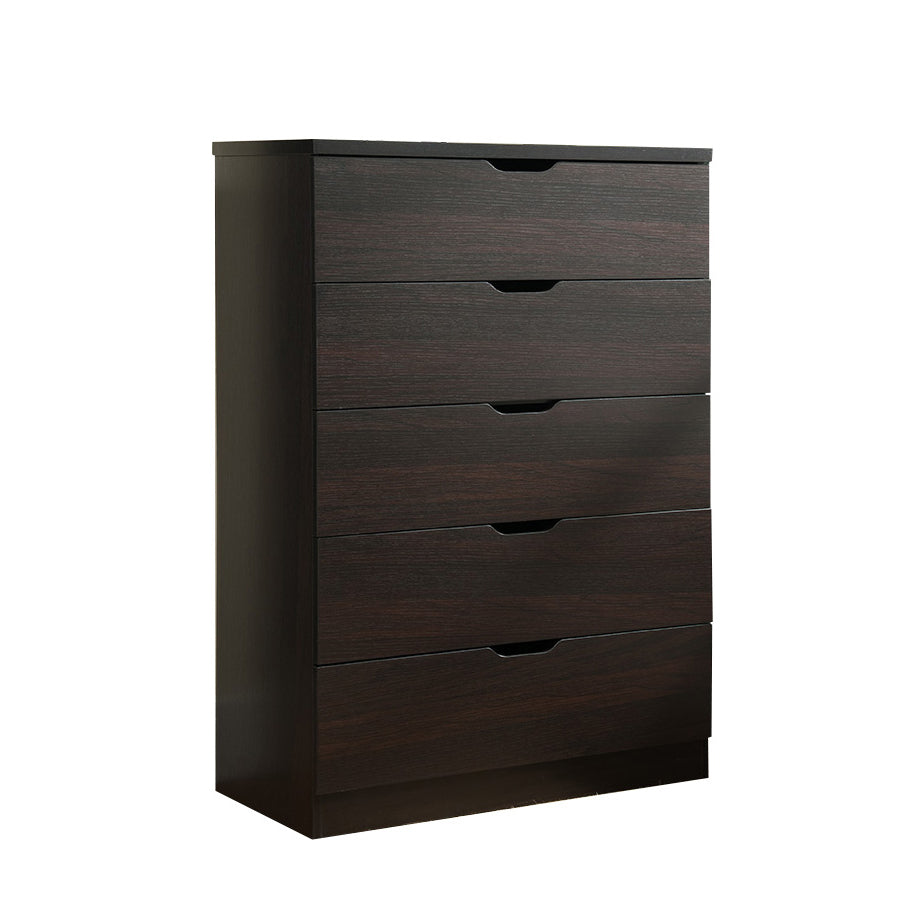 Functional 5 Drawer Chest in Dark Brown Finish