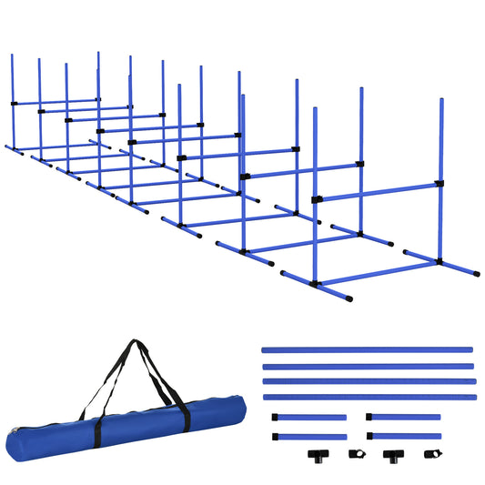 PawHut 8 Piece Dog Agility Training Equipment for Dog Agility Course with Adjustable Height Jump Bars, Included Carry Bag, & Displacing Top Bar, Blue