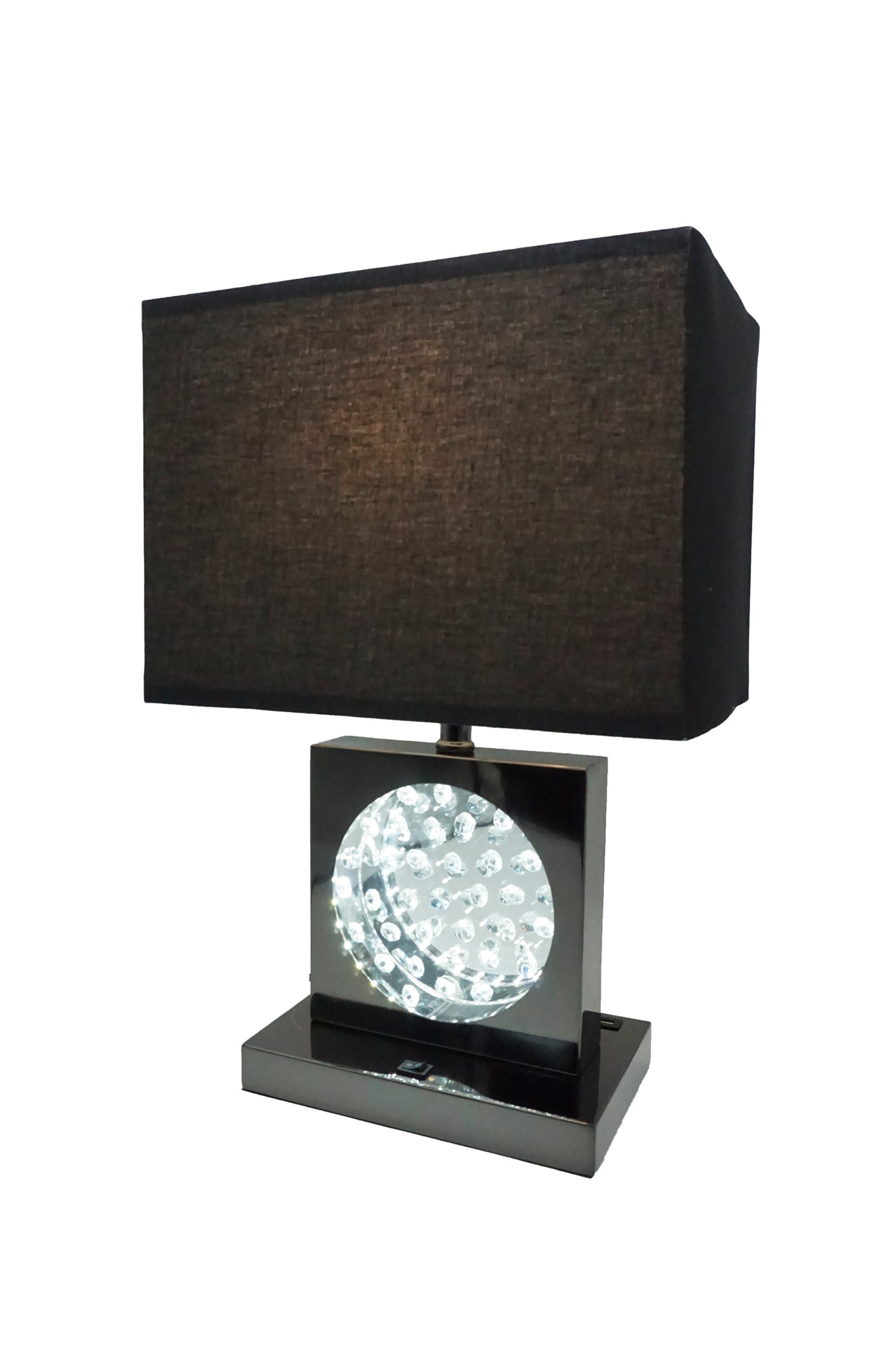 22"H BLACK PEWTER SQUARE CRYSTAL CENTERPIECE WITH NIGHT LIGHT, USB PORT + POWER OUTLET