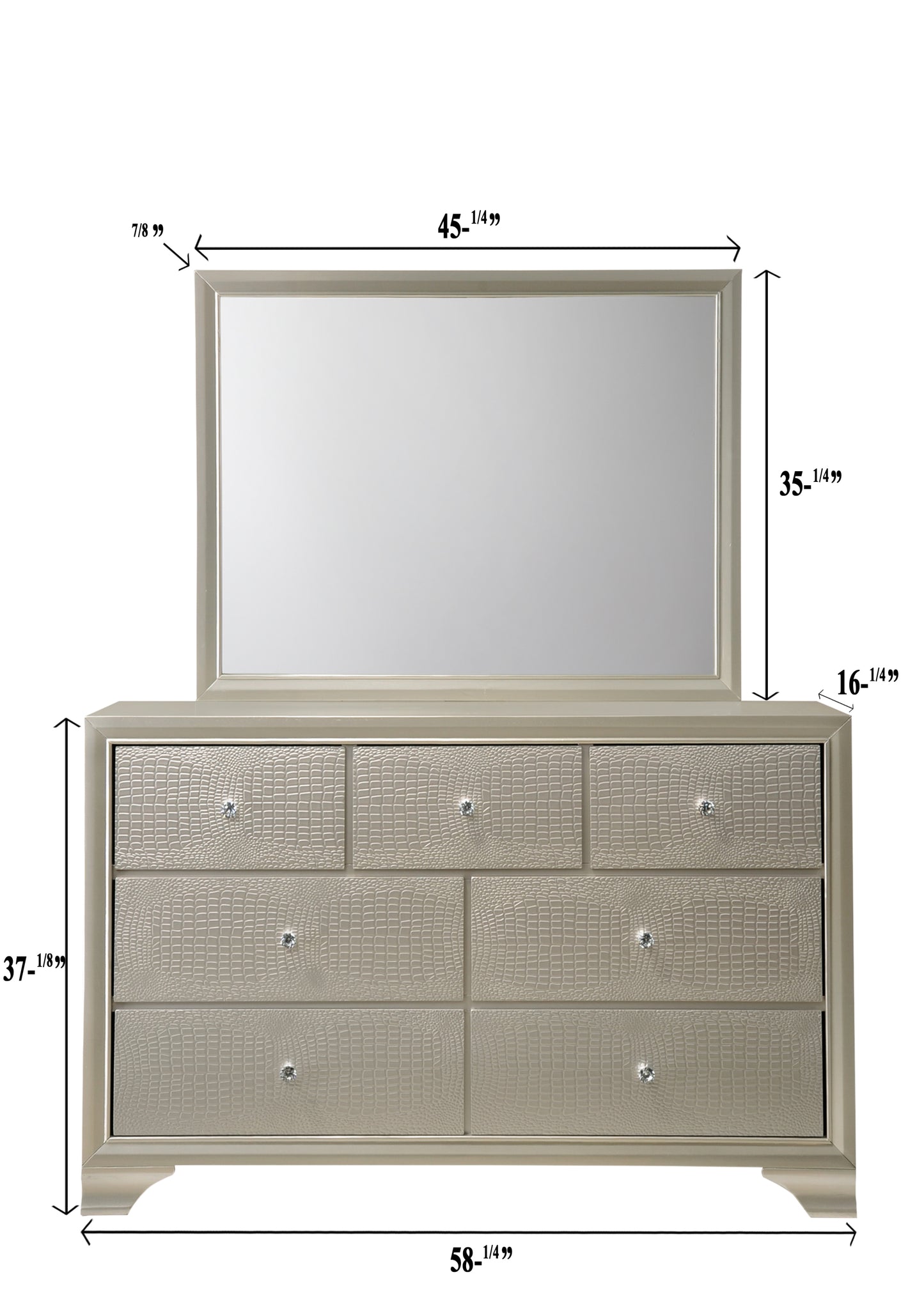 1pc Modern Glam Style Champagne Finish Glam Seven Drawer Dresser Embossed Crocodile Pattern Wooden Bedroom Furniture