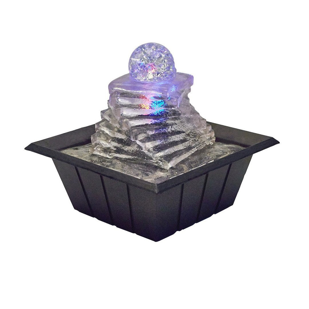 8' Tall Polyresin Indoor Fountain, LED Light and 1L Capacity, Spiral Ice Design