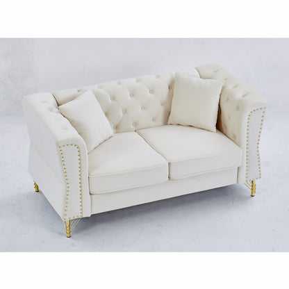 3-seater Combination Sofa Tufted Couch with Rolled Arms and Nailhead for Living Room, Bedroom, Office, Apartment, four pillows