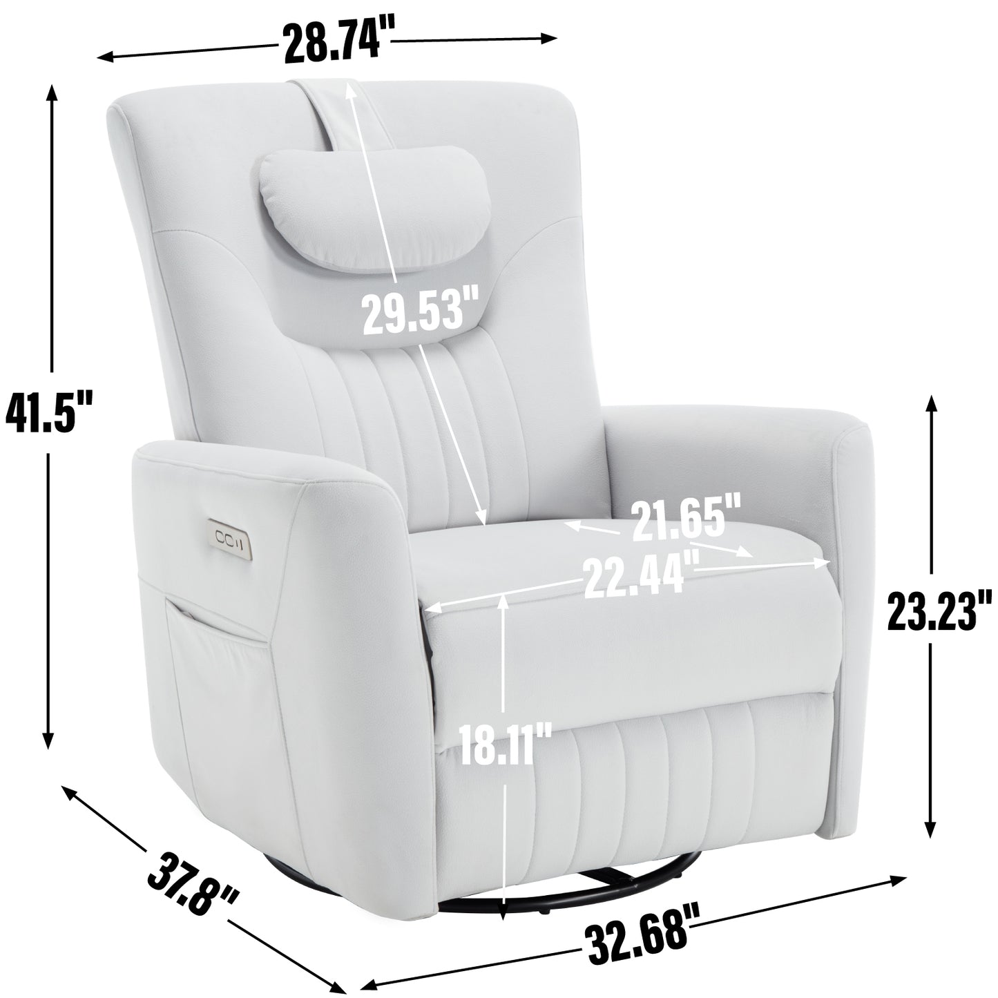 Beige Swivel and Rocker Power Recliner Chair with Lumbar and Neck Support Pillow, Heavy Duty Motion Mechanism with USB and Type-C Ports