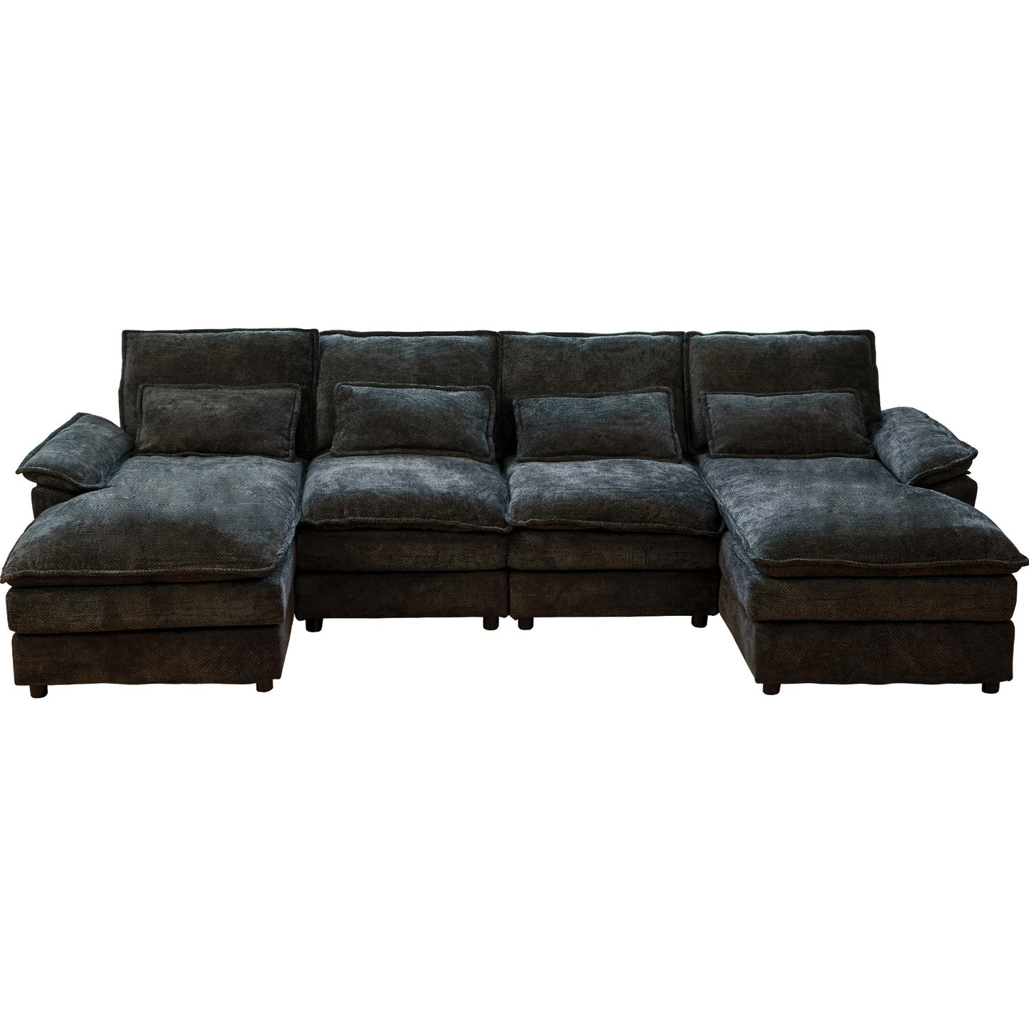 Modular Sectional Sofa Cloud Couch with Double Chaise Lounge, U Shaped Chenille Upholstered Leisure Sofa in Black, Polyester Fabric, 110' Long