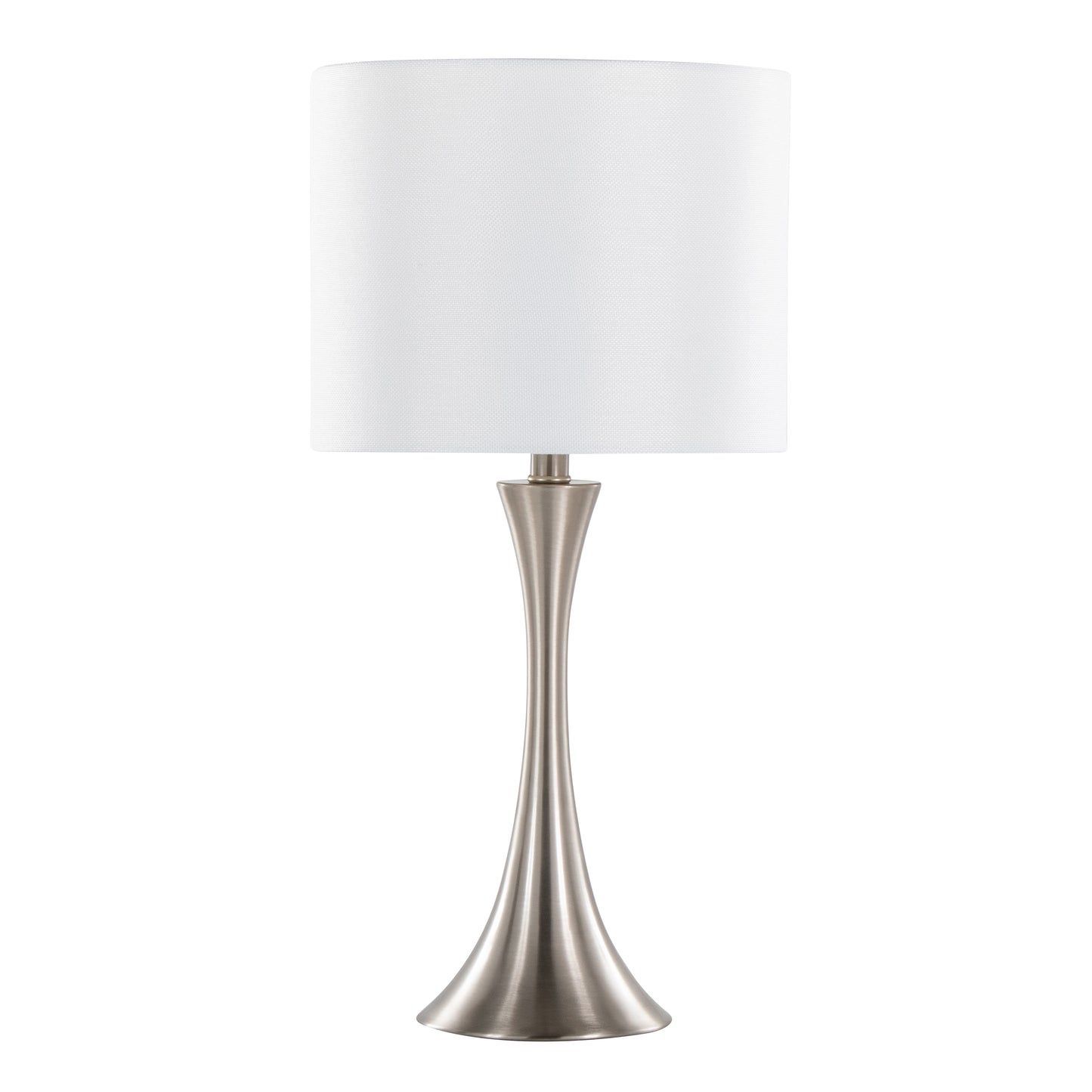 Lenuxe 24" Contemporary Metal Table Lamp in Brushed Nickel with White Semi-gloss Linen Shade from Grandview Gallery by LumiSource - Set of 2