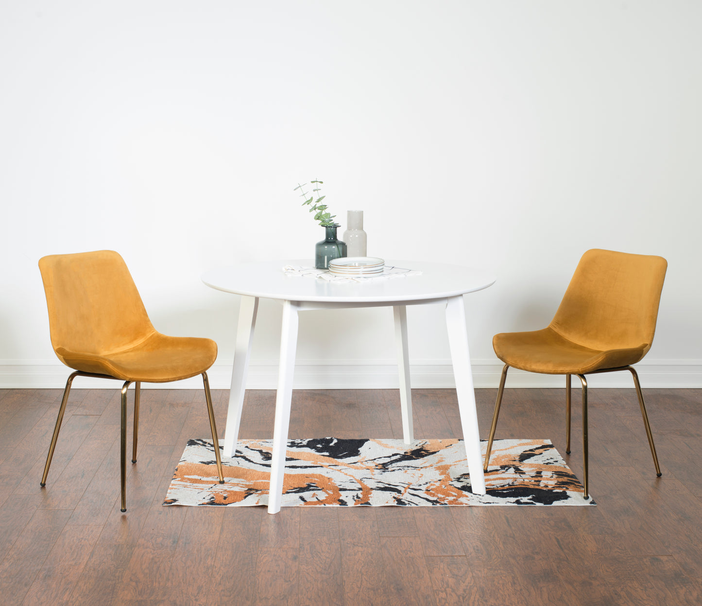 Aufurr Contemporary 3-Piece Dining Set, White Round Dining Table with 2 Chairs