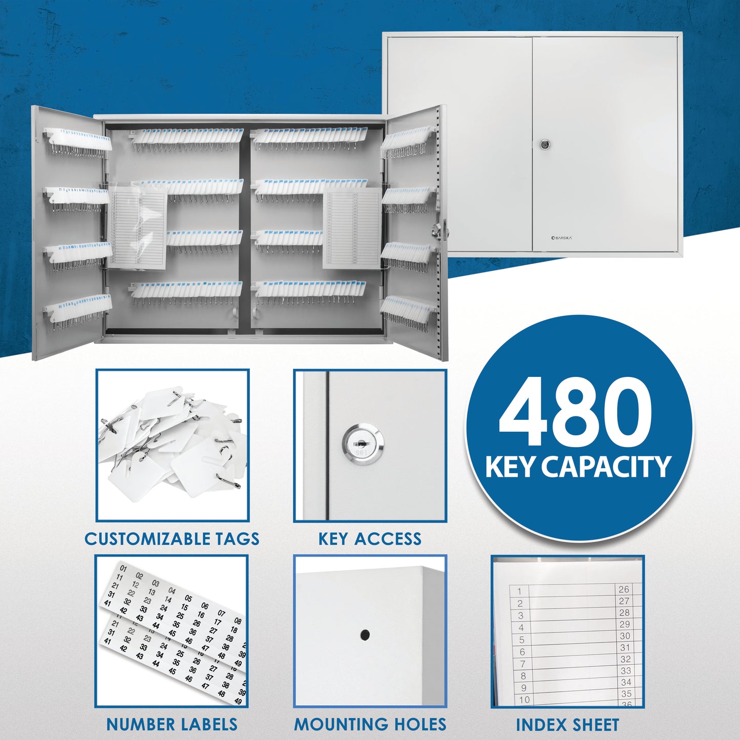 480 Keys Key Cabinet With Key Lock White Tags