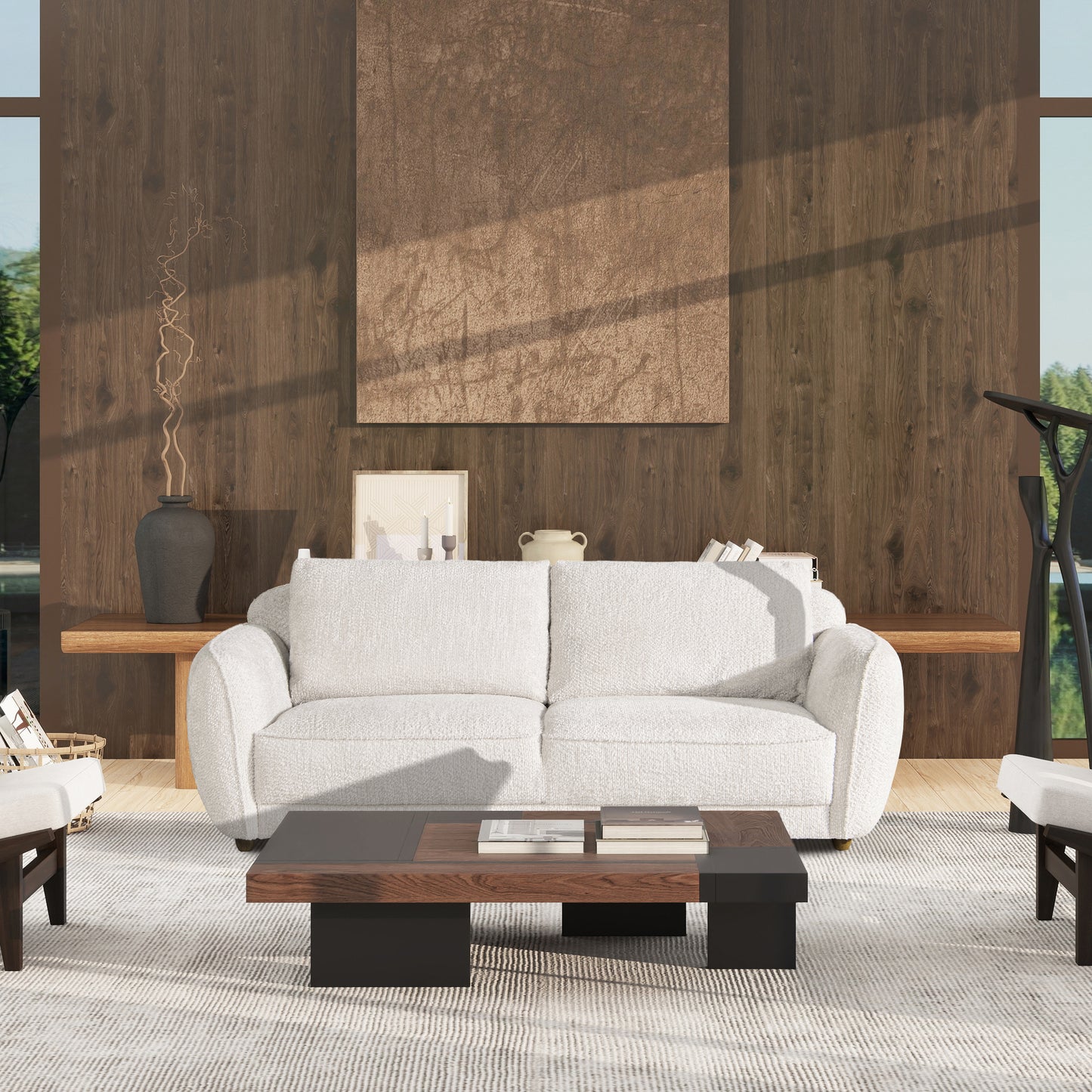 Sharon 84" Puffy Arm Sofa, Alpaca Off-White Chenille