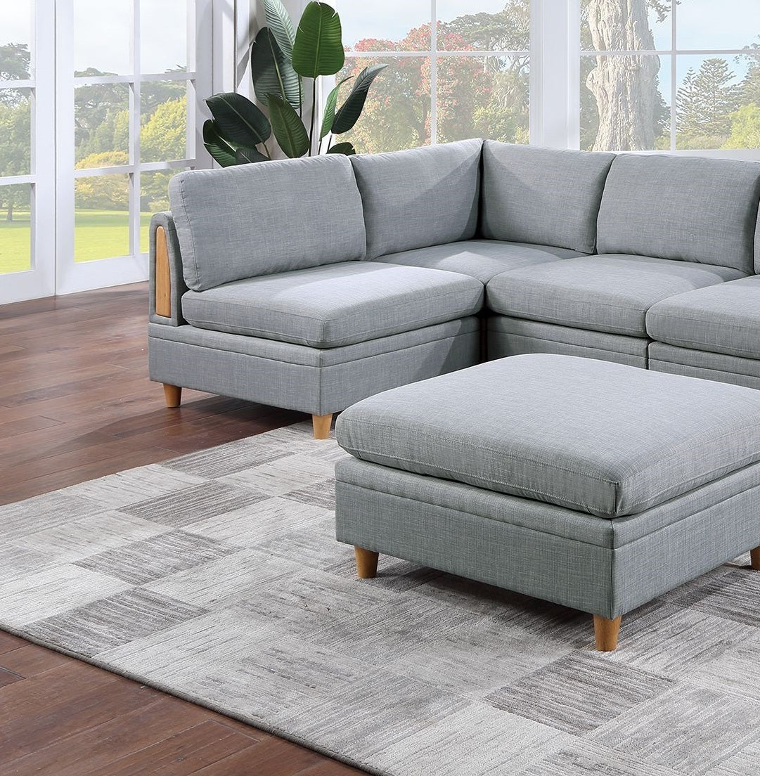 Living Room Furniture 6pc Modular Sectional Set Light Grey Dorris Fabric Couch 2x Corner Wedges 3x Armless Chairs And 1x Ottoman