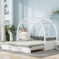 Twin size stretchable vaulted roof bed, children's bed pine wood frame, white+gray