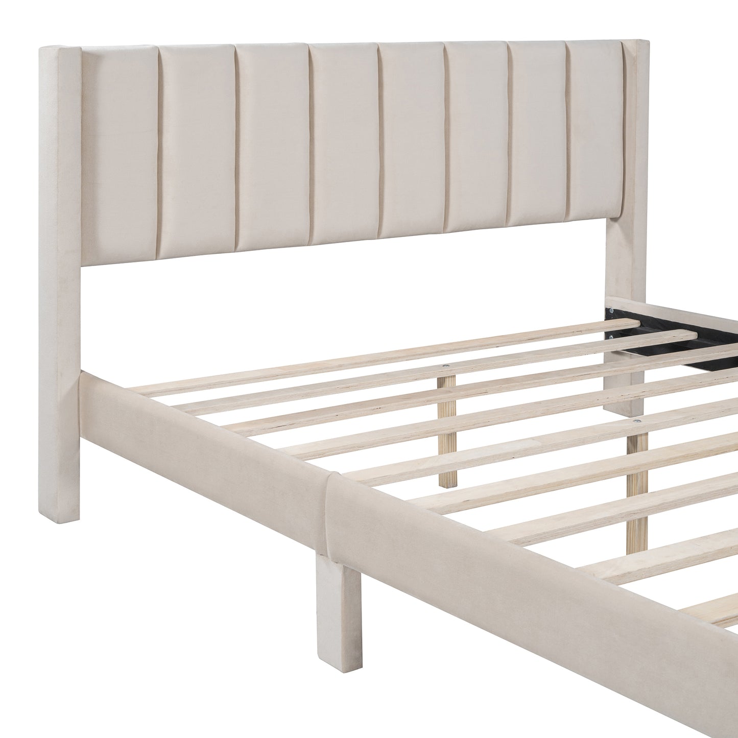 Queen Size Storage Bed Velvet Upholstered Platform Bed with a Big Drawer - Beige(old sku:WF296854AAA)