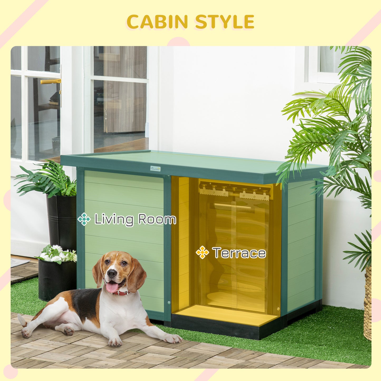 PawHut Outdoor Indoor Dog House with Openable Top, Weather Resistant Dog Kennel with Porch, Pet Furniture for Small and Medium Sized Dogs, Natural Wood