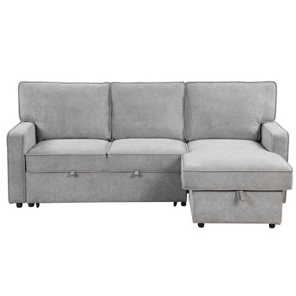 U_STYLE Upholstery Sleeper Sectional Sofa with Storage Space, USB port, 2 cup holders on Back Cushions(same sku; WY000335AAE)