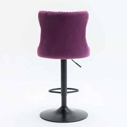 Swivel Velvet Barstools Adjusatble Seat Height from 25-33 Inch,17.7inch base, Modern Upholstered Bar Stools with Backs Comfortable Tufted for Home Pub and Kitchen Island,Purple,Set of 2,SW1812PP