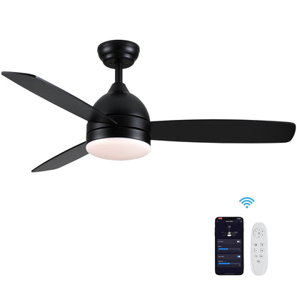 Smart 48 in. integrated LED Balck Ceiling Fan with Remote Contorl and Plywood Blades