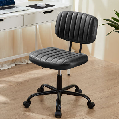 SWEETCRISPY PU Leather Low Back Task Chair Small Home Office Chair with Wheels