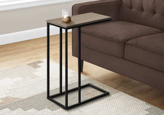 Accent Table, C-shaped, End, Side, Snack, Living Room, Bedroom, Brown Laminate, Black Metal, Contemporary, Modern