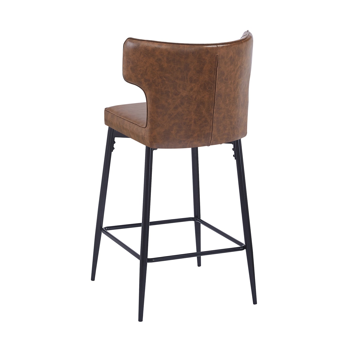 28inch Counter Height Bar Stools Set of 2, Modern Bar Upholstered Chairs with PU Leather, Metal Footrest and Frame for Kitchen Island, Bar Table, Dining Room, Brown