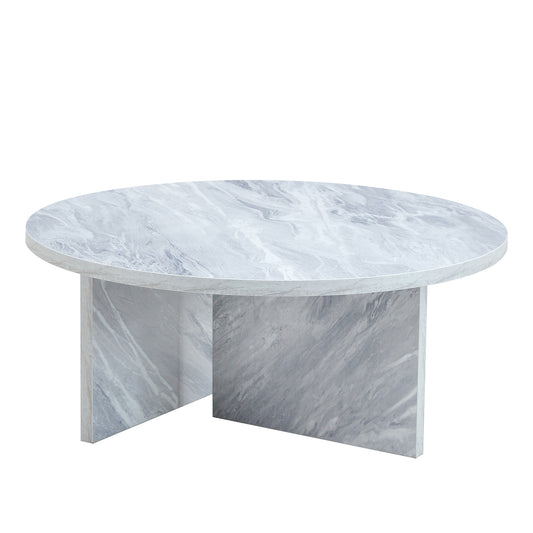 A Multi-style Decor Friendly MDF White Round Coffee Table, Featuring Modern Minimalism and Nordic Flair, with Dimensions of 31.5*31.5*13.98 Inches.