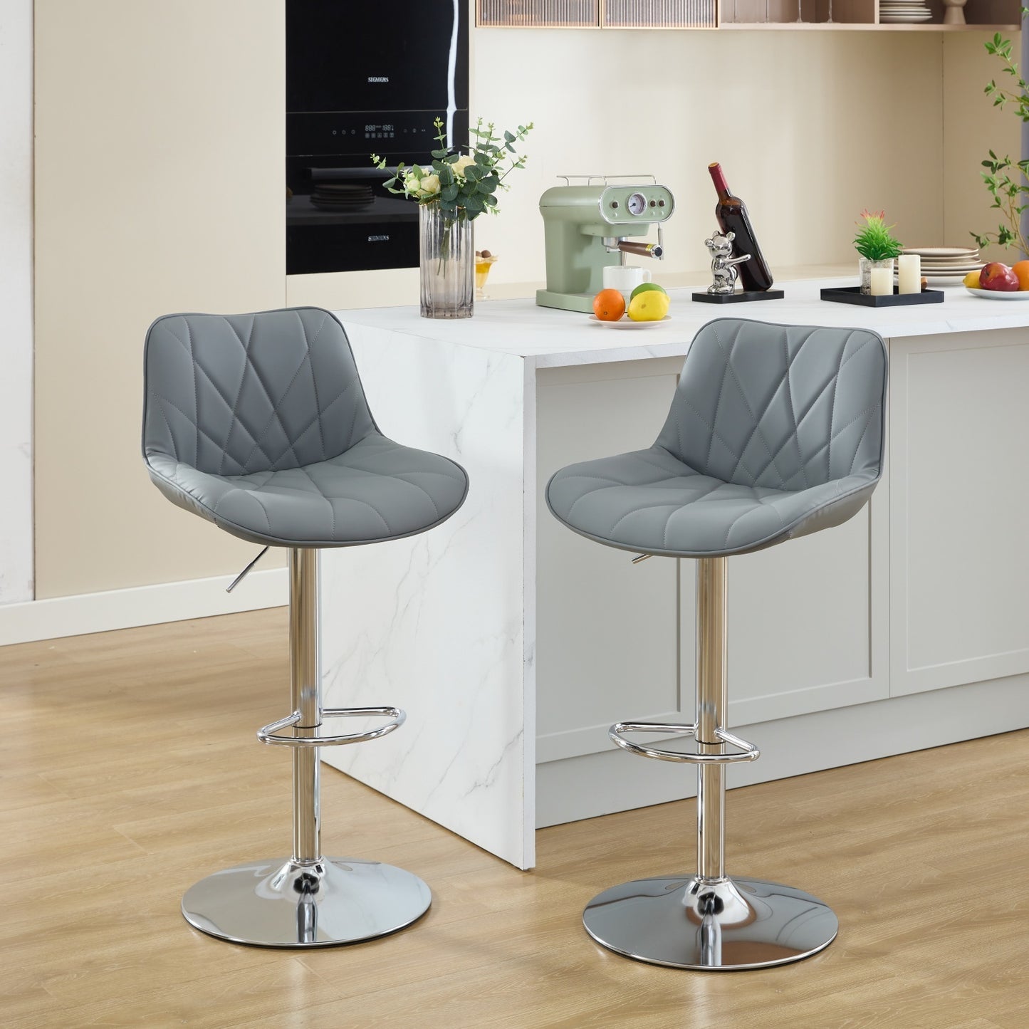 Counter Height Bar Stools Kitchen Island Barstools Adjustable Swivel Counter Stool Bar Height Island Chairs with Back,Set of 2,Gray