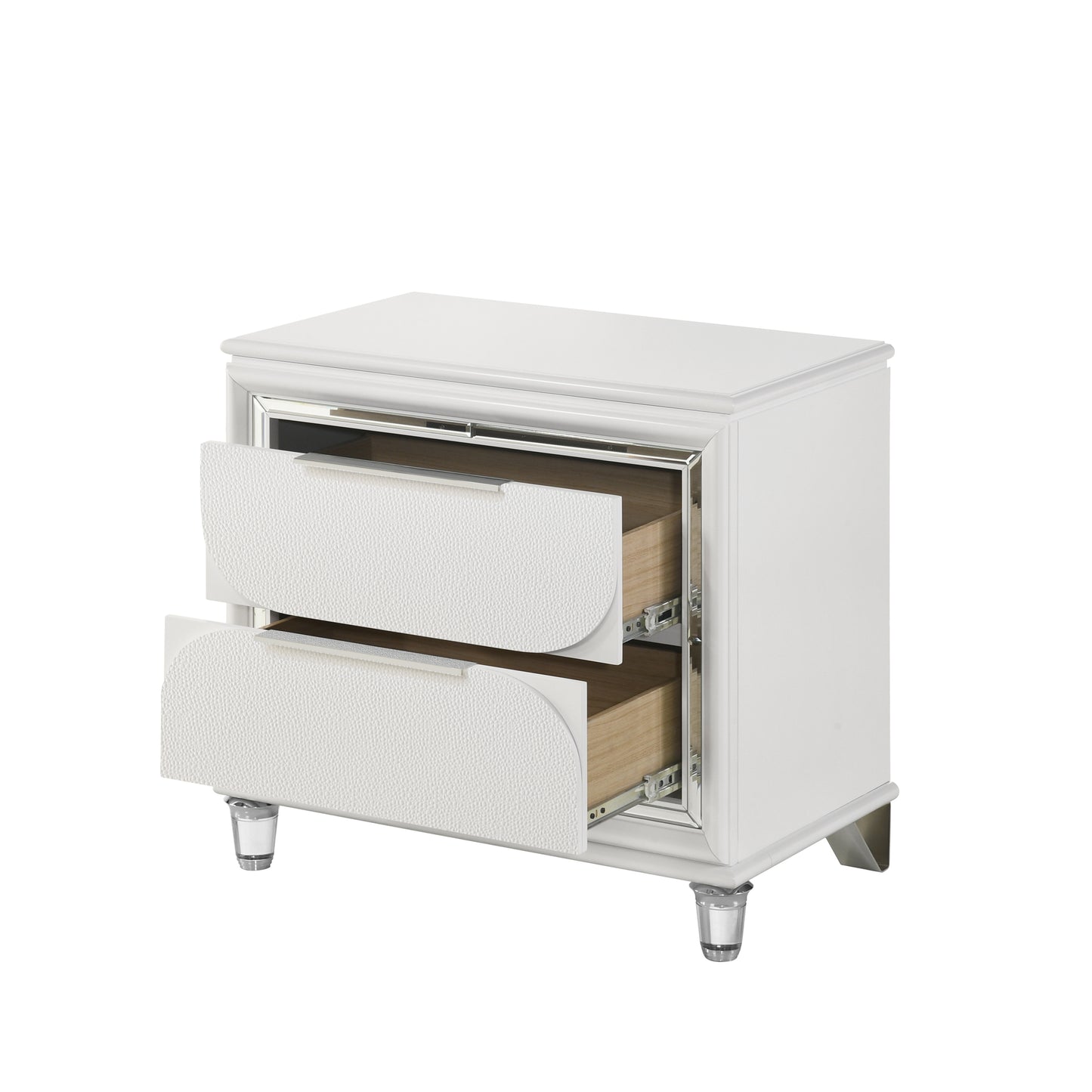 Pearl White 2-Drawer Nightstand with Acrylic Crystal Legs
