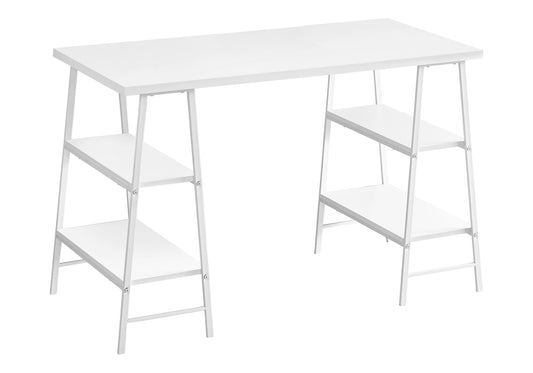 Computer Desk, Home Office, Laptop, Storage Shelves, 48"l, Work, White Laminate, White Metal, Contemporary, Modern