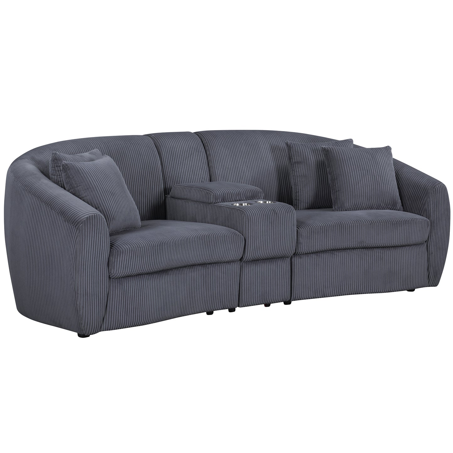 UNITED WE WIN corduroy fabric, two cup holders, storage, oversized two-seat, solid wood frame, high quality sponge filling, curved placement sofa