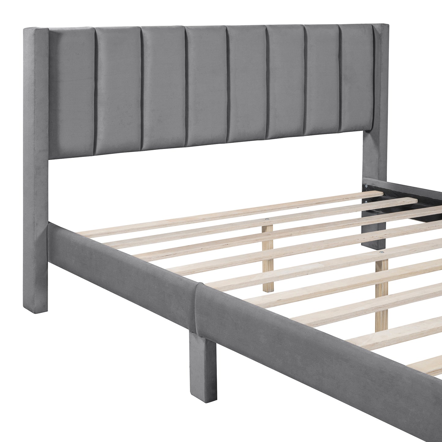 Queen Size Storage Bed Velvet Upholstered Platform Bed with a Big Drawer - Gray(old sku:WF296854AAE)