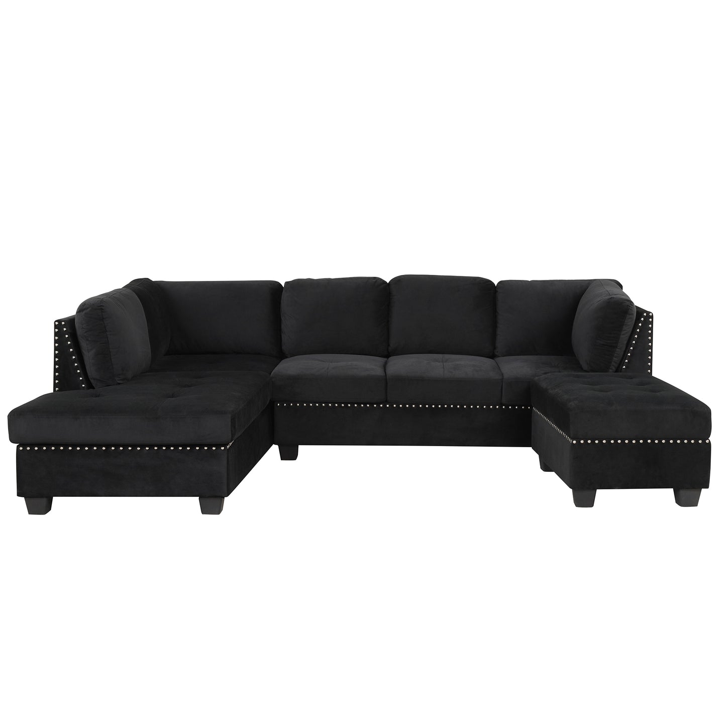 104.5" Reversible Sectional Sofa Space Saving with Storage Ottoman Rivet Ornament L-
shape Couch for Small or Large Space Dorm Apartment,Black(Old:SG000406AAA)