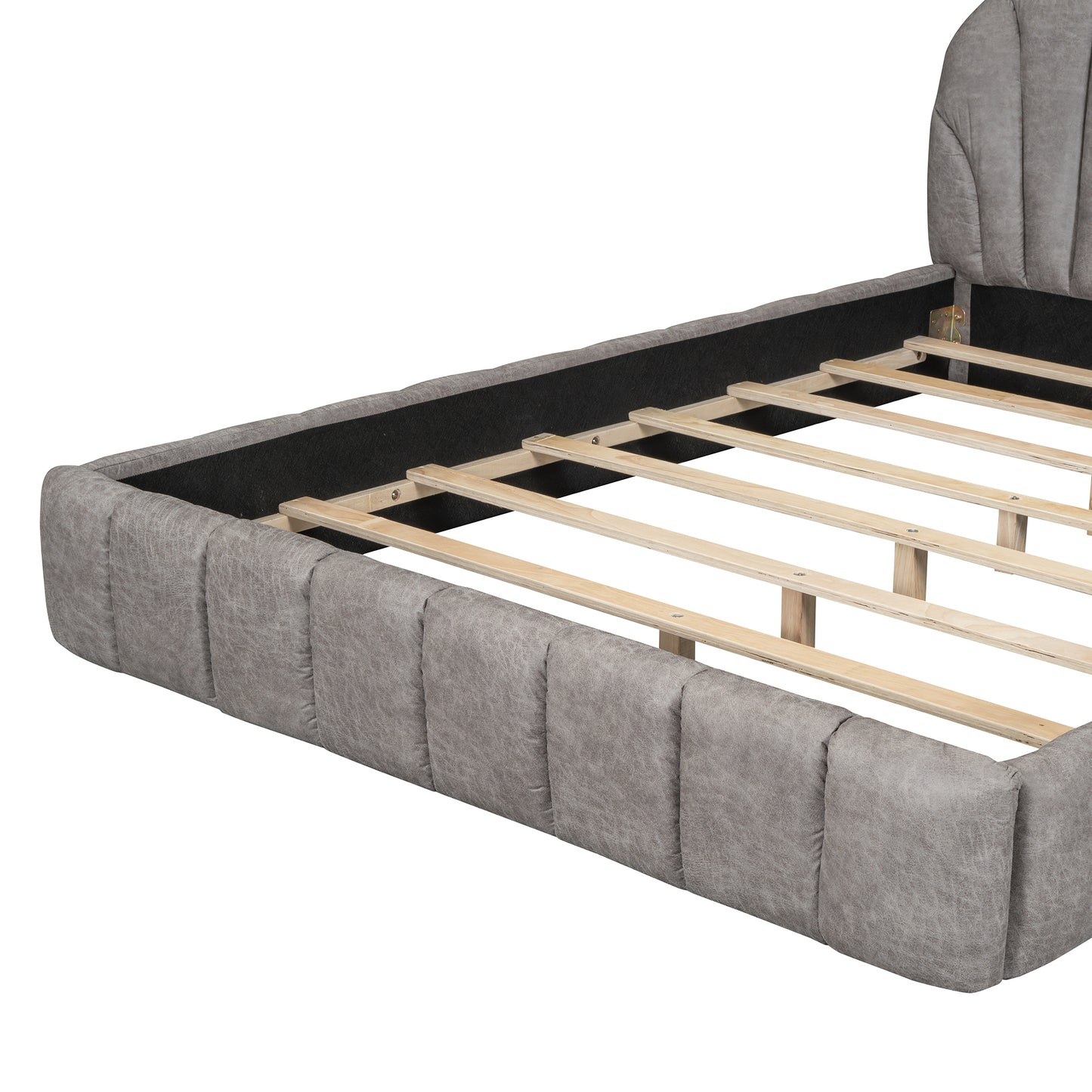 Queen Size Upholstered Platform Bed with Thick Fabric, Polyester, Gray