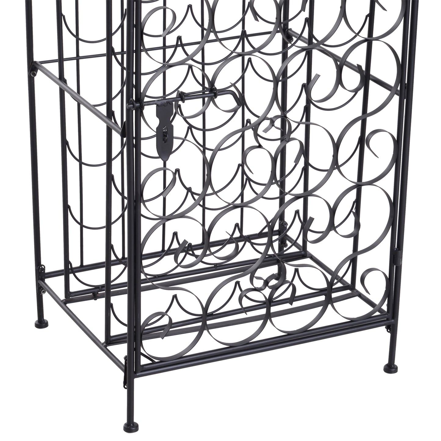 HOMCOM 35 Bottle Wrought Iron Wine Rack Cabinet with Lock - Black