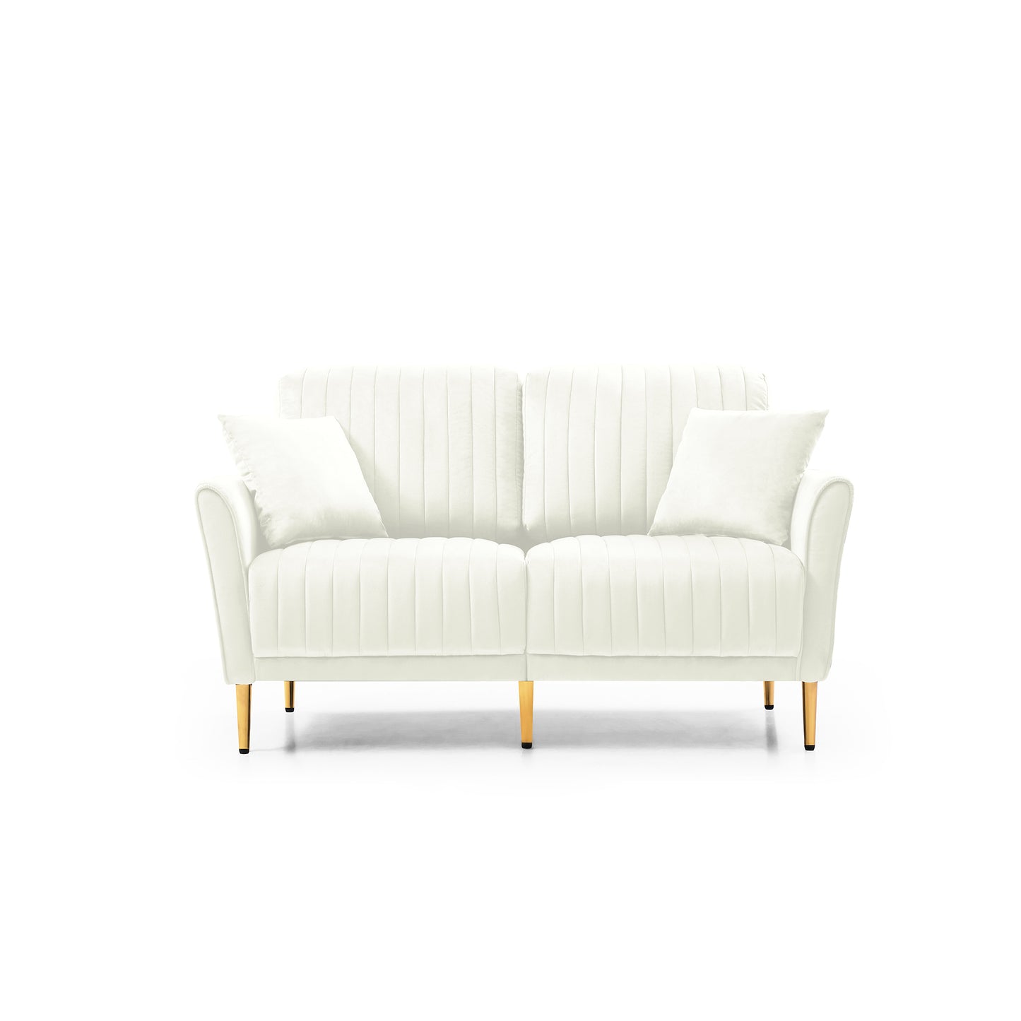 Cream White 2 Seater Loveseat Sofa Couch w/Pillows and Metal Legs, Upholstered Modern Love Seats Furniture for Bedroom, Office, Small Space, Apartment