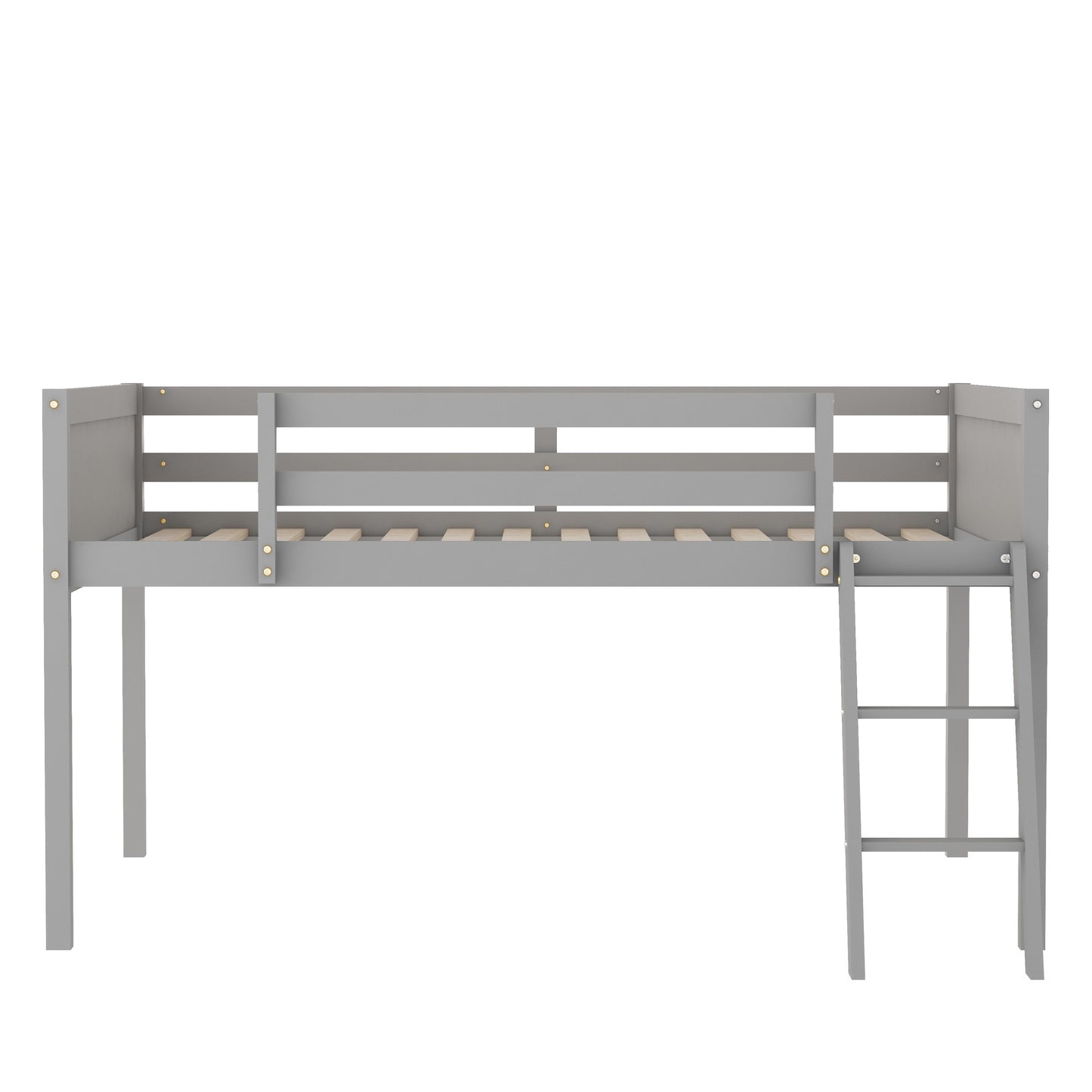 Full Size Wood Low Loft Bed with Ladder, ladder can be placed on the left or right, Gray (Old SKU:GX000366AAE)