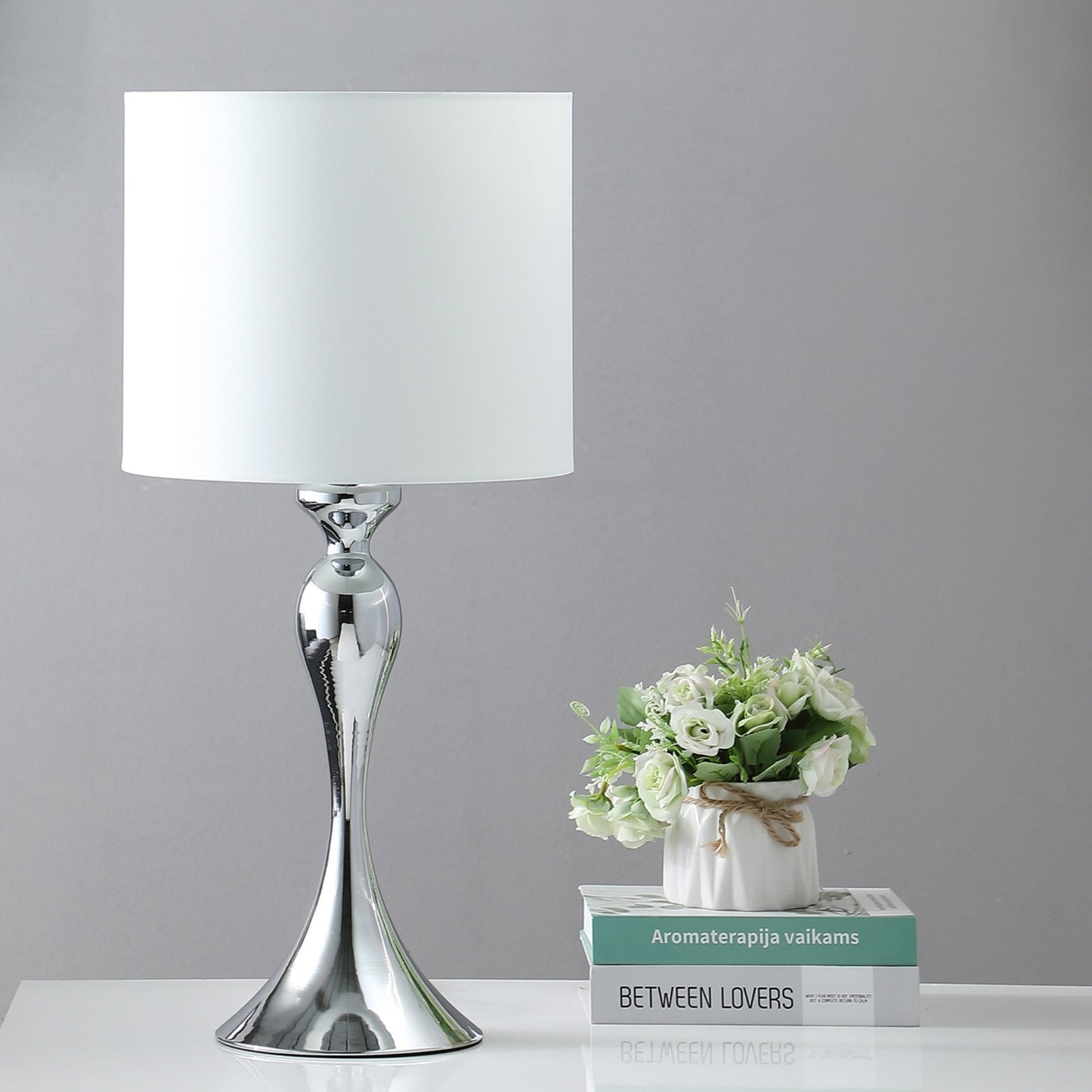 24.5" In Bailey Dark Silver Chrome Modern Candlestick Metal Table Lamp