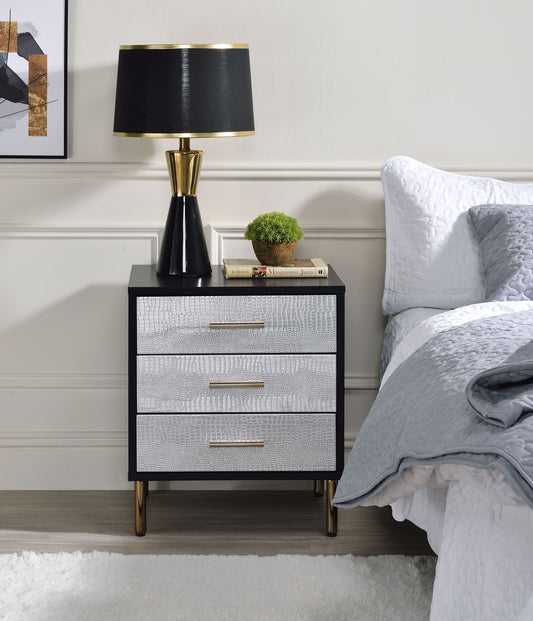 Myles Black, Silver & Gold Finish Nightstand
