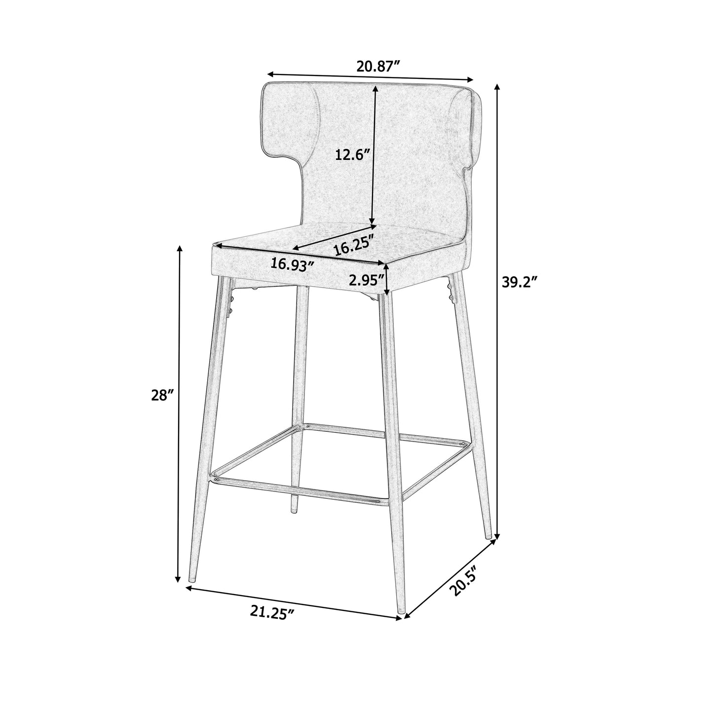 28inch Counter Height Bar Stools Set of 2, Modern Bar Upholstered Chairs with PU Leather, Metal Footrest and Frame for Kitchen Island, Bar Table, Dining Room, Gray