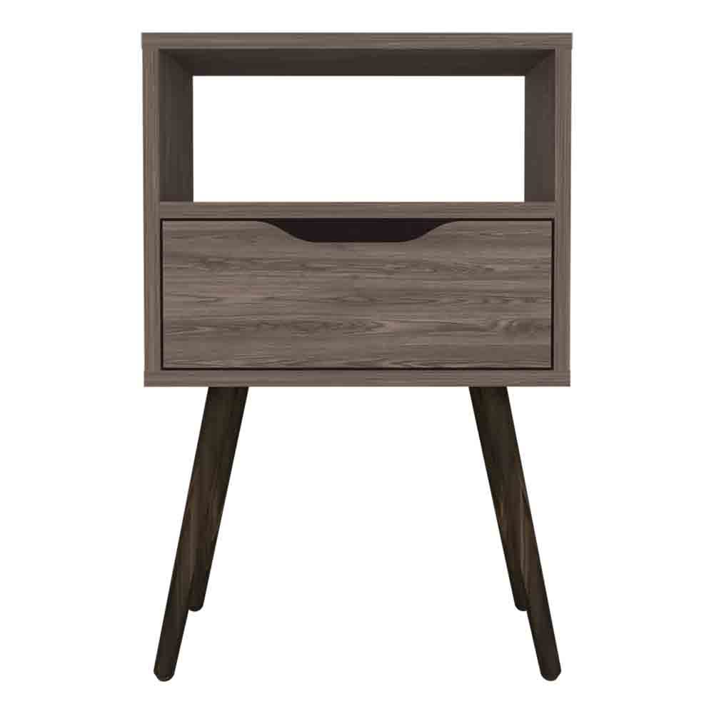 Nightstand  Fugaz, Open Shelf, Single Drawer, Dark Walnut Finish