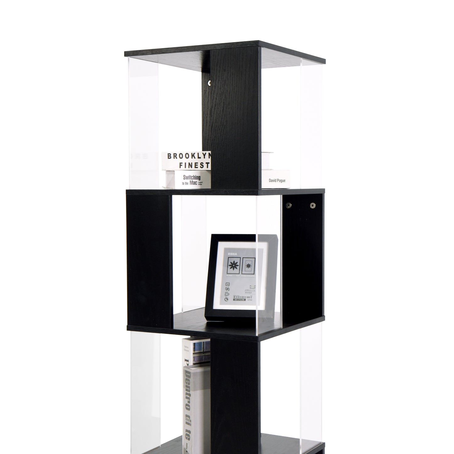 6 tier Rotating Bookshelf, Floor Rack Simple Bookcase  with Acrylic plate Student Multi-Function Creative Bookshelf for Living Room with anti-toppling base