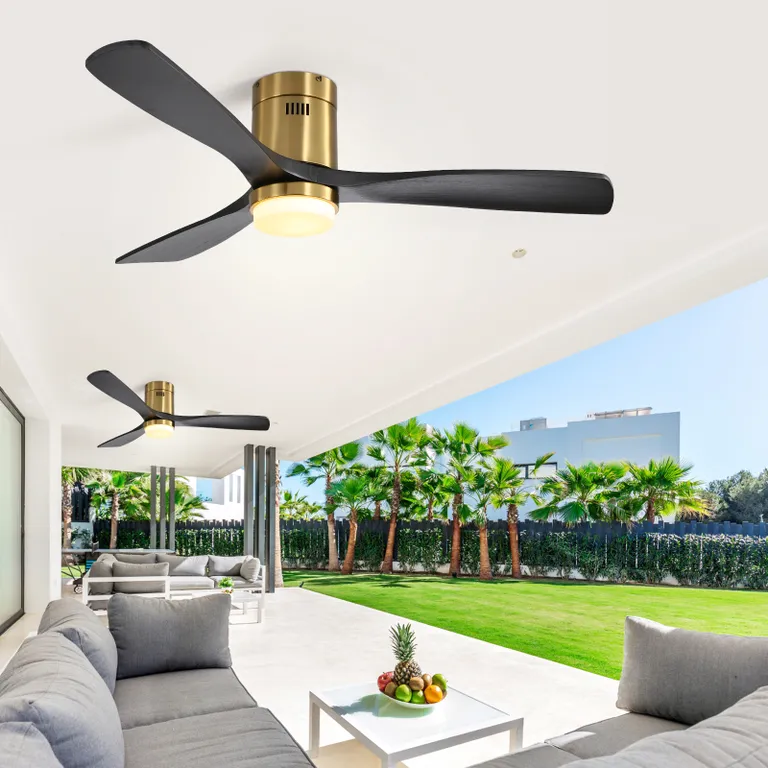 52 Inch Low Profile Ceiling Fan with Remote Control 3 Solid Wood Blades,52 Inches Suitable for Indoor and Outdoor