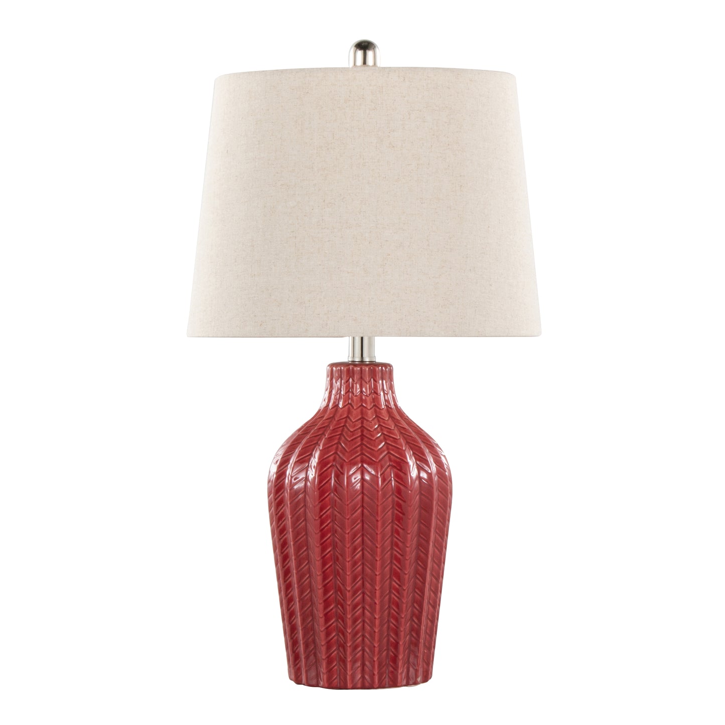 Rockwell 23" Contemporary Ceramic Table Lamp in Glossy Brick Red Ceramic, Polished Nickel and Natural Linen Shade from Grandview Gallery by LumiSource - Set of 2