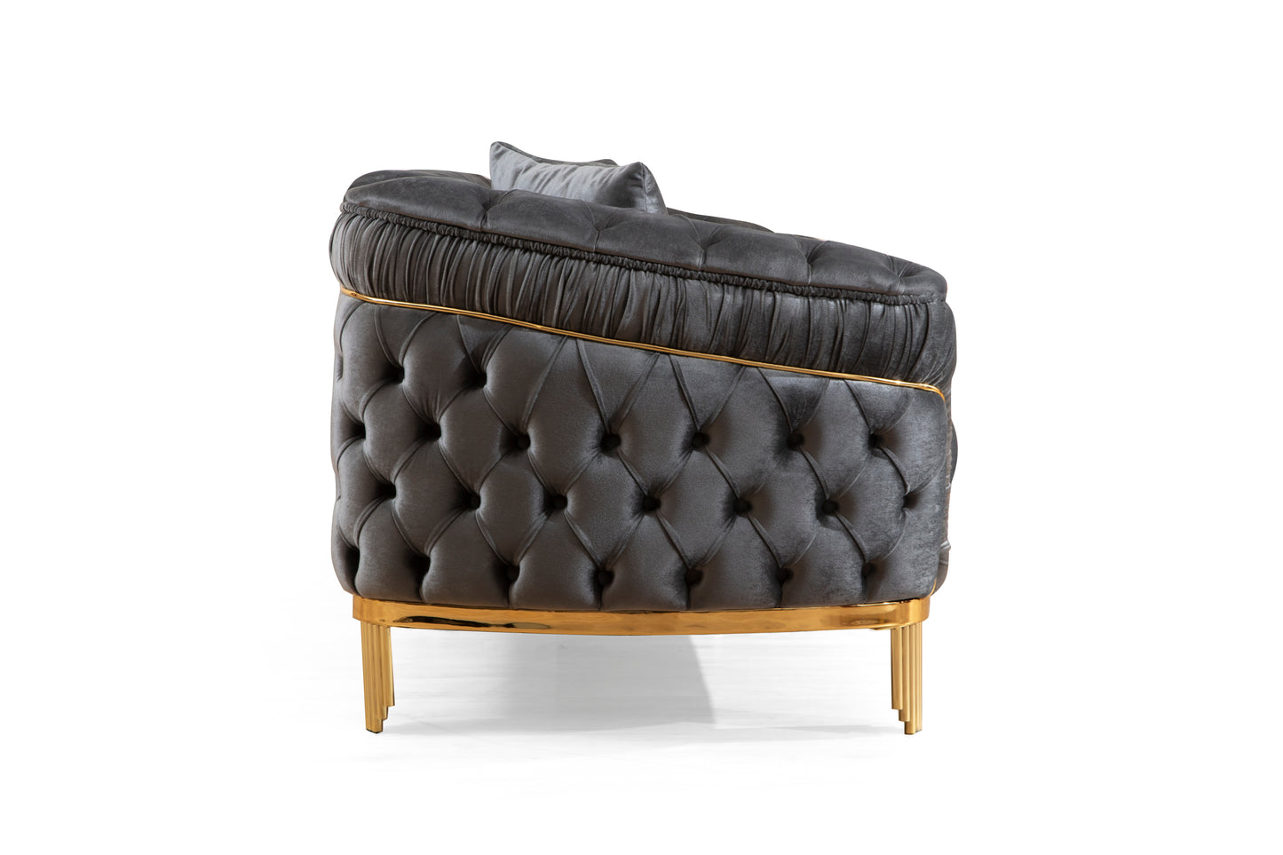 Vanessa Sofa in Grey and Gold with Fabric button-tufted velvet upholstery Finish