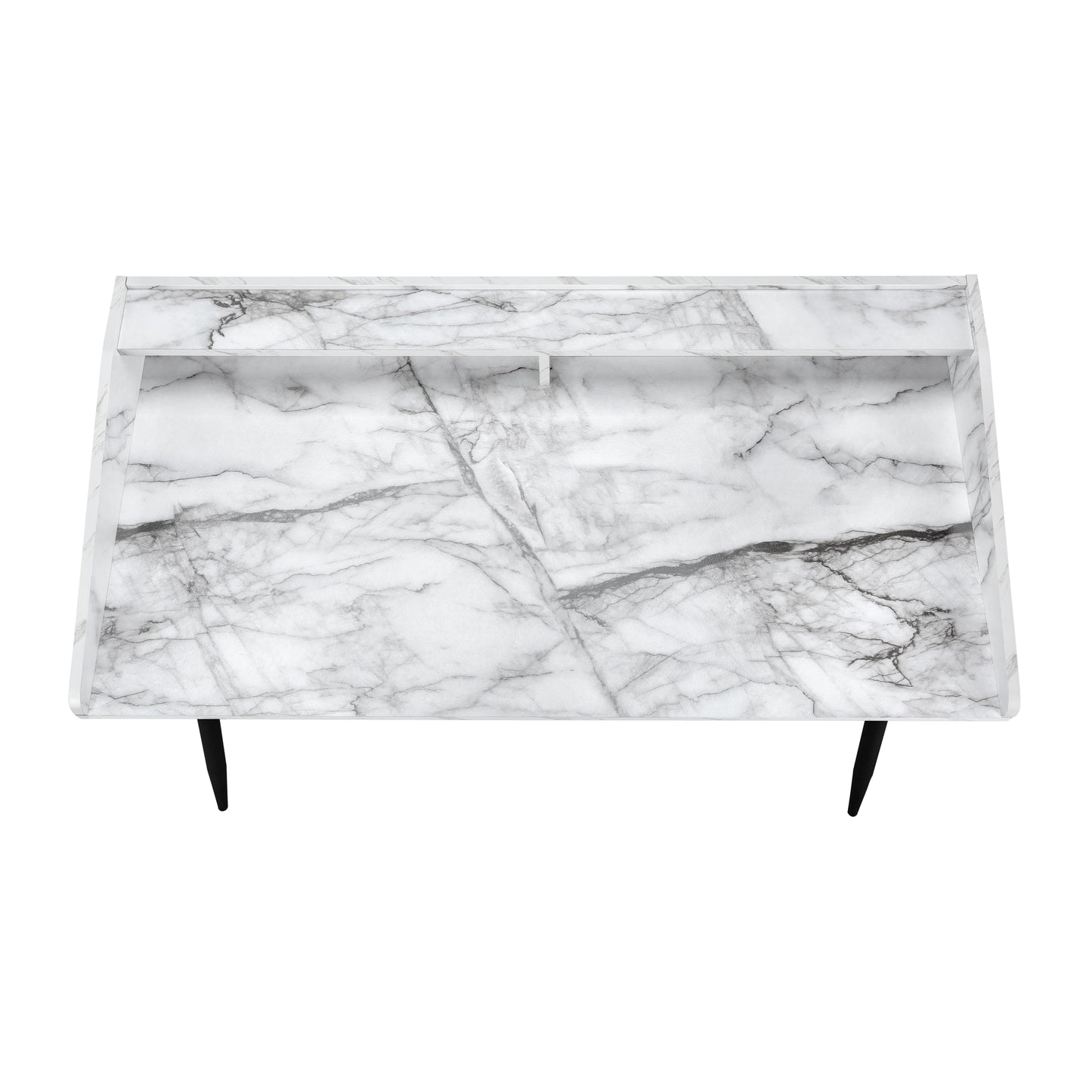 Computer Desk, Home Office, Laptop, Storage Shelves, 48"l, Work, White Marble Look Laminate, Black Metal, Contemporary, Modern