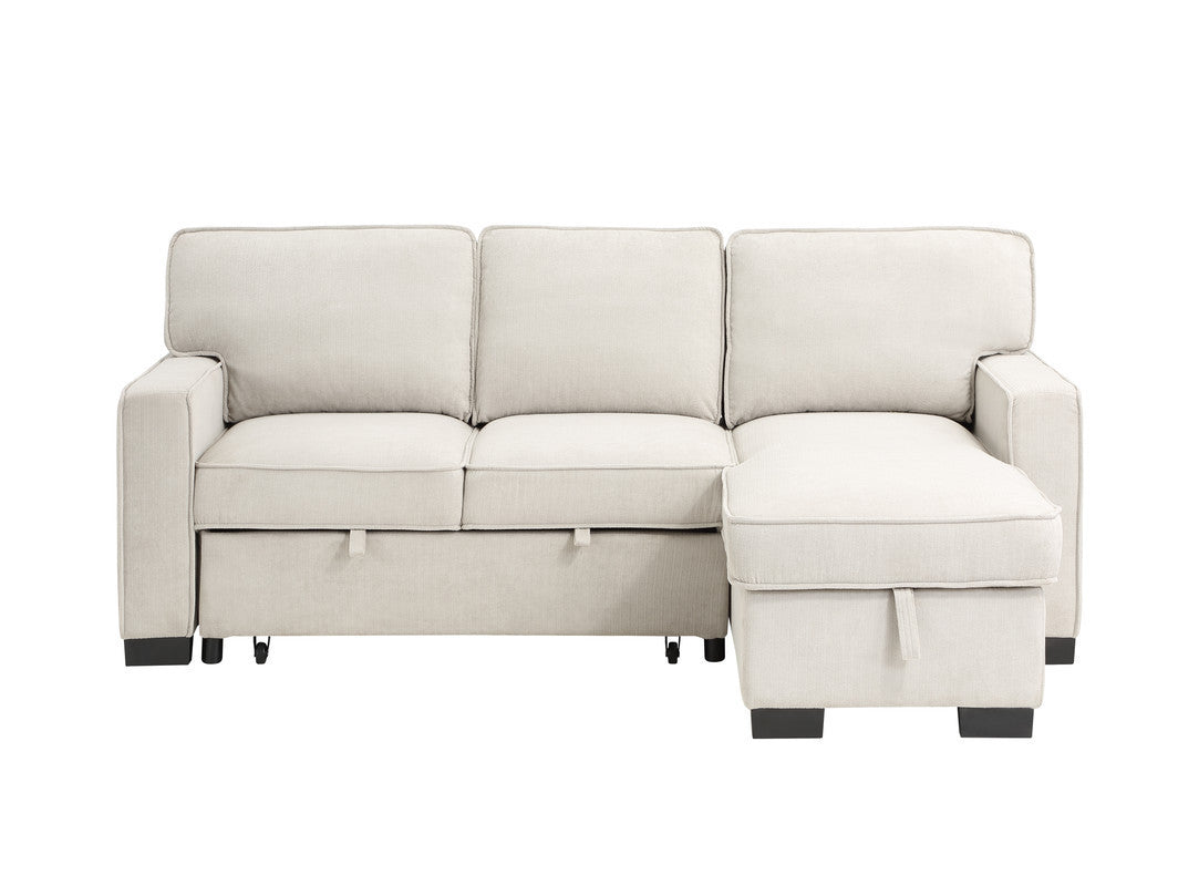 Estelle 86.5" Beige Fabric Reversible Sleeper Sectional with Storage Chaise Drop-Down Table 2 Cup Holders and 2USB Ports