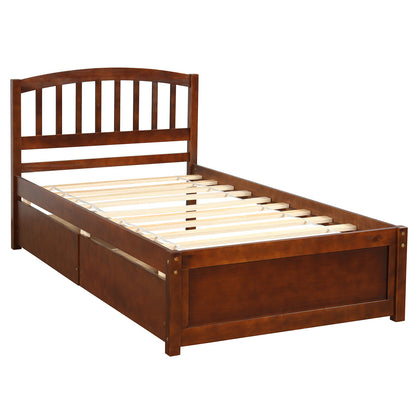 Twin Platform Storage Bed Wood Bed Frame with Two Drawers and Headboard, Walnut(Previous SKU: SF000062DAA)