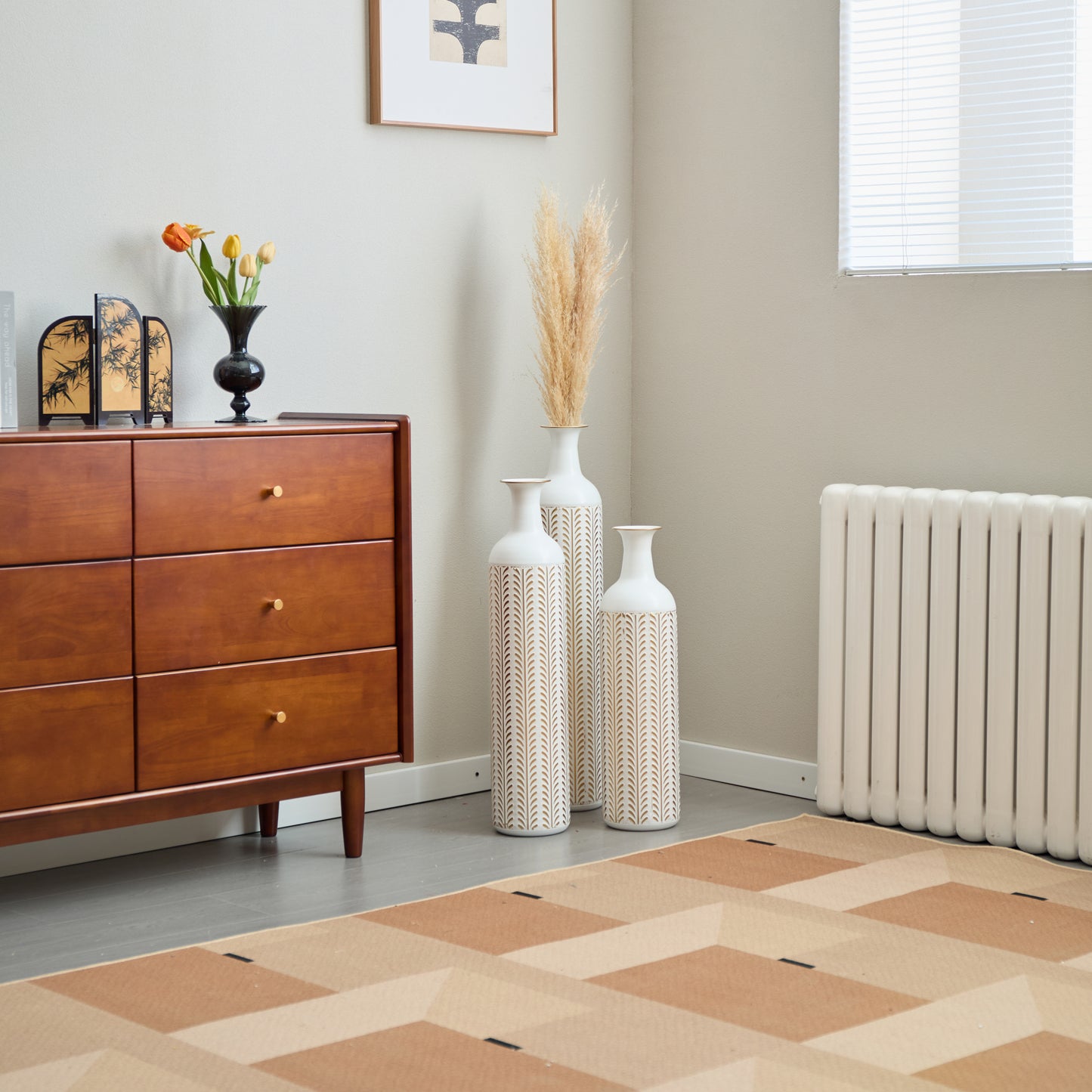 Floor metal vase modern style decoration home white metal vase 3-piece set gorgeous home decoration large glazed metal vase