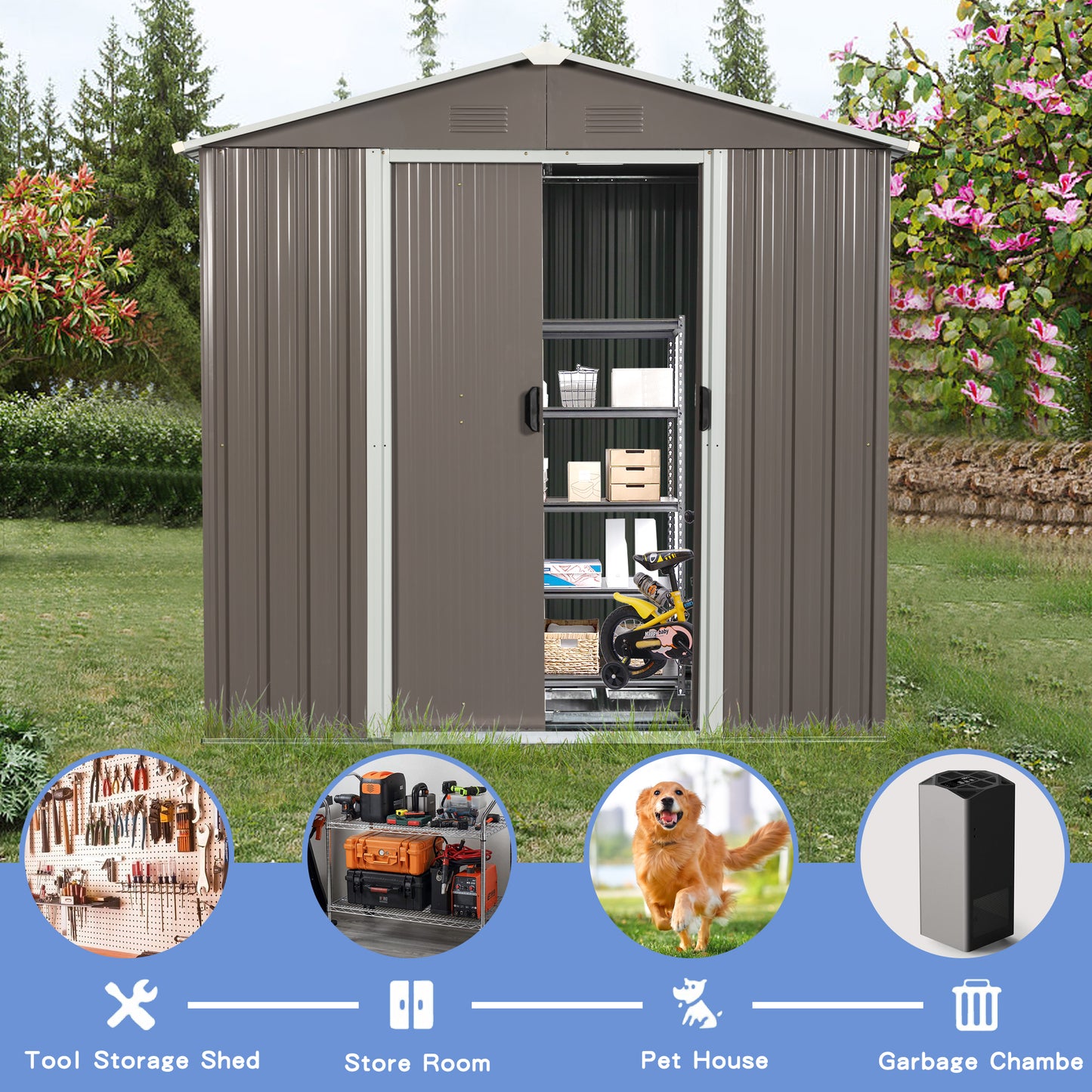 8ft x 4ft Outdoor Metal Storage Shed with Metal foundation,Gray