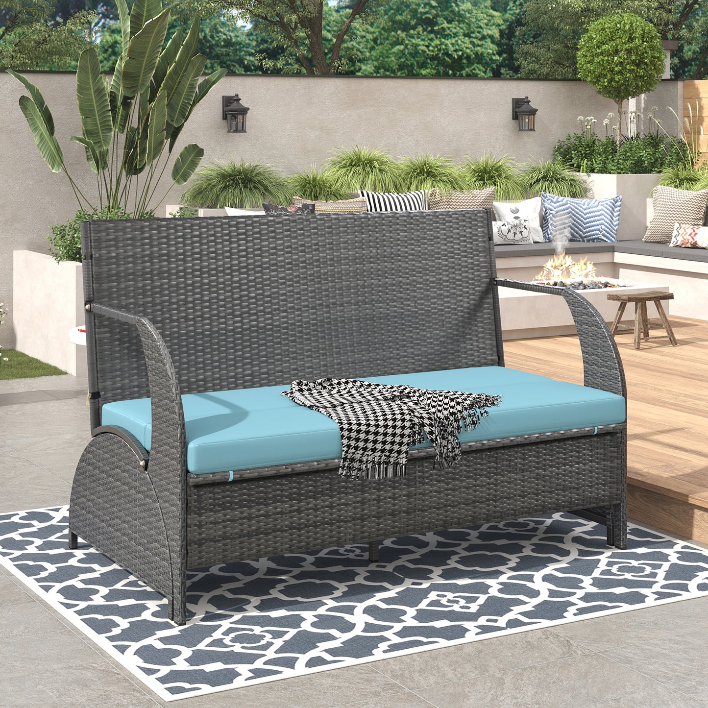 U_STYLE Versatile outdoor loveseat that converts to four seats and a table, suitable for gardens and lawns